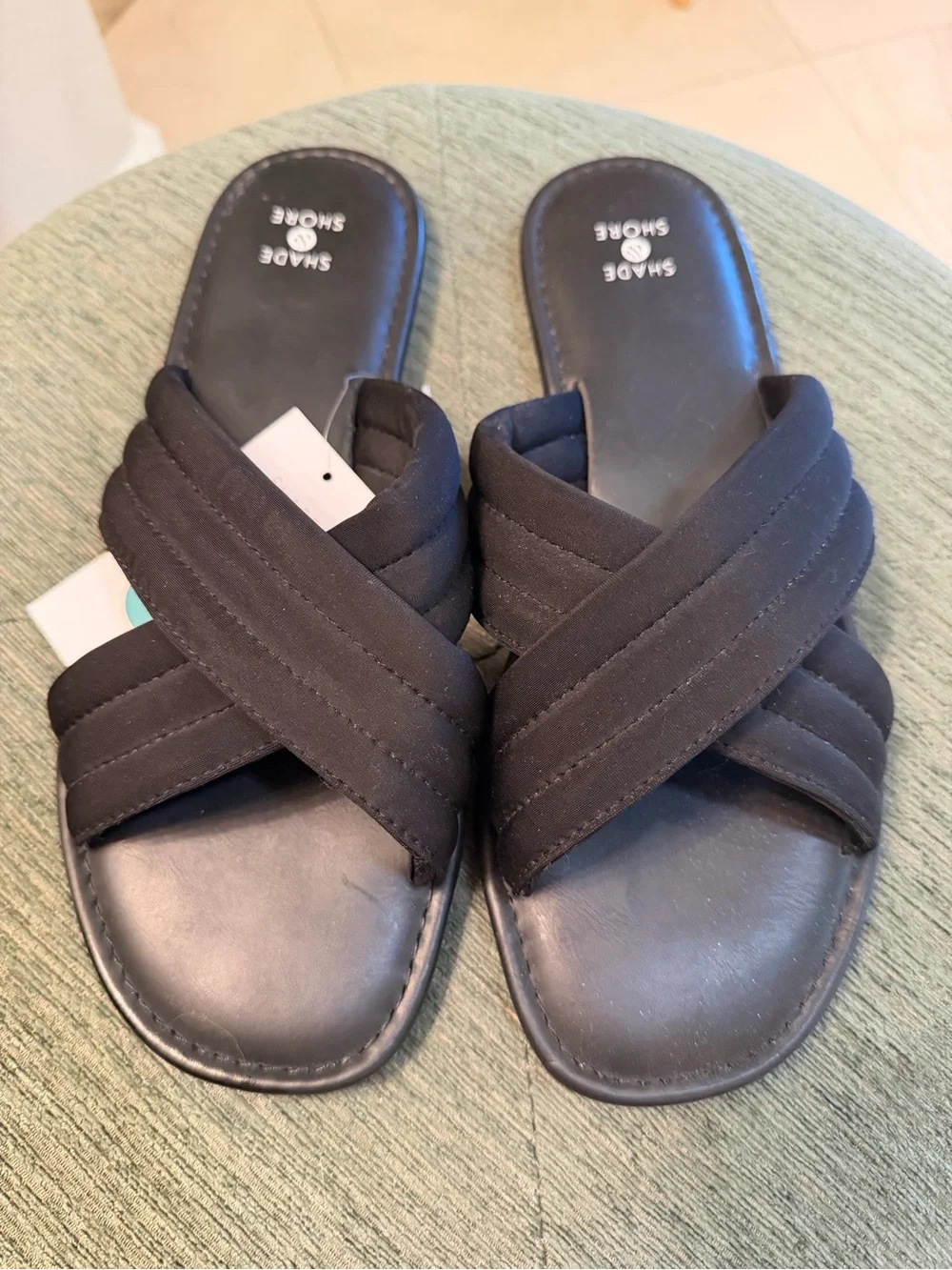 Shade & Shore Maxie Crossband Slide Sandals Black Size 9 NWT Comfort
